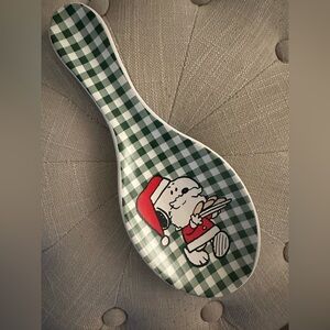 Green gingham Snoopy spoon rest - holiday